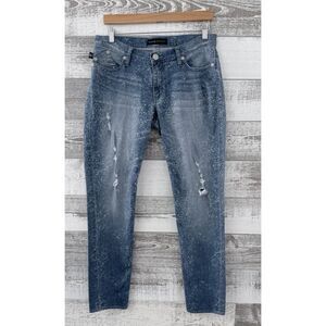 Rock & Republic Blue Jeans Womens 10 Distressed Paint Splatter Stretch Fit 33x30